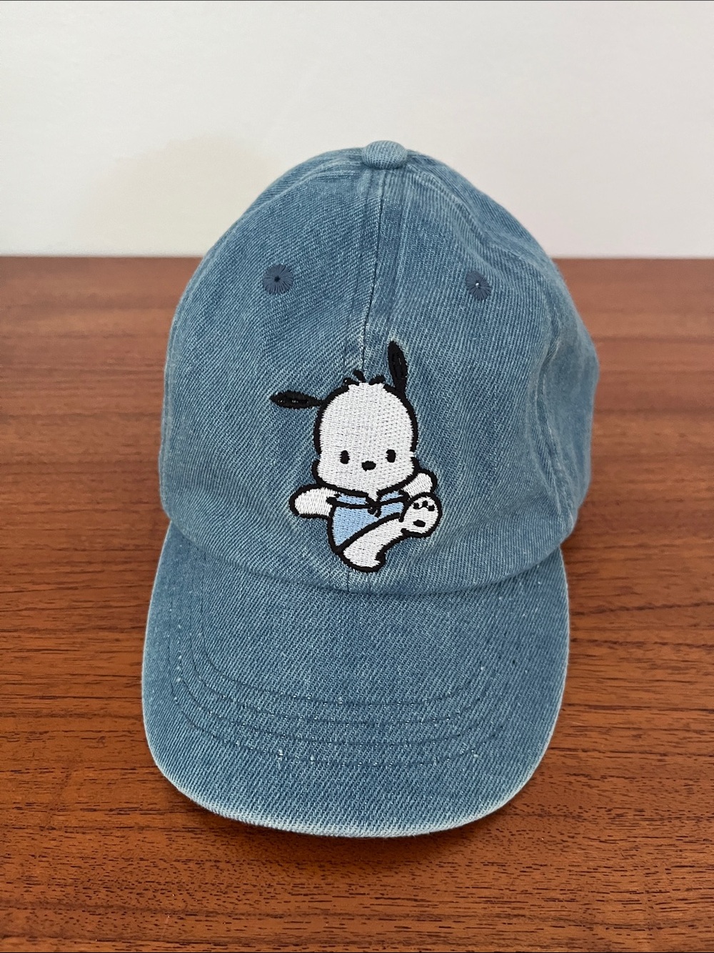 Kids Blue Denim Cap with Cute Puppy Embroidery Sanrio pochacco